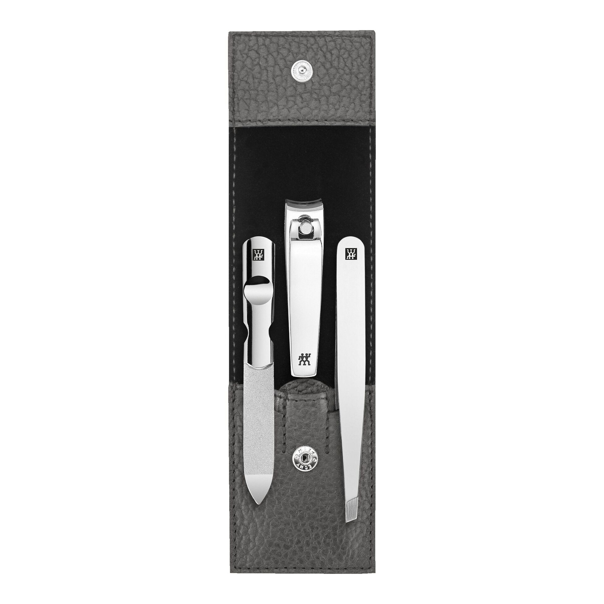 Manikir set 3 dijela, Polished kožna futrola Anthracite