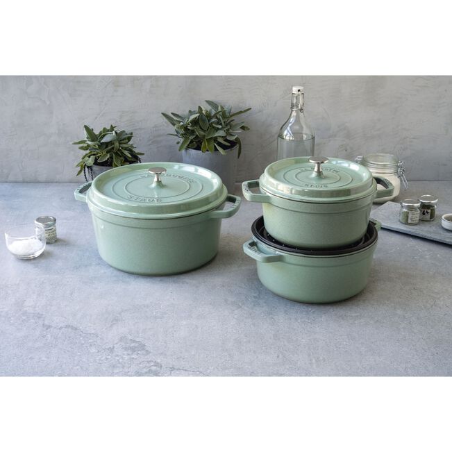 Gusana šerpa LA COCOTTE 28 cm okrugla Sage Green