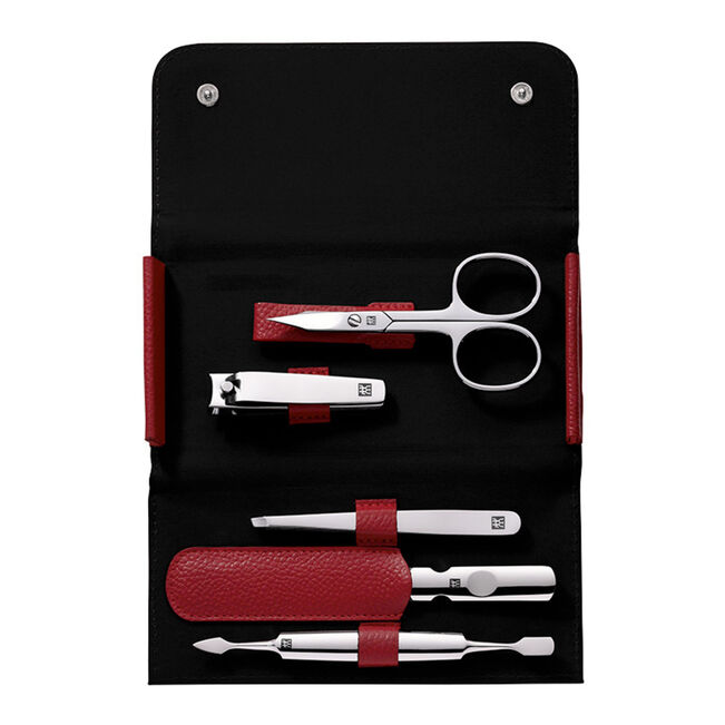 Manikir set 5 dijelova, Polished kožna futrola Red