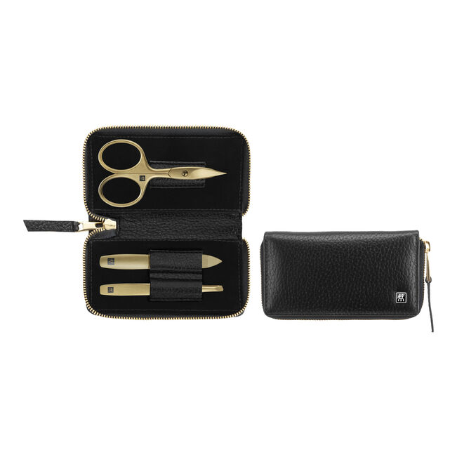 Manikir Premium set 3 dijela, futrola od teleće kože Black