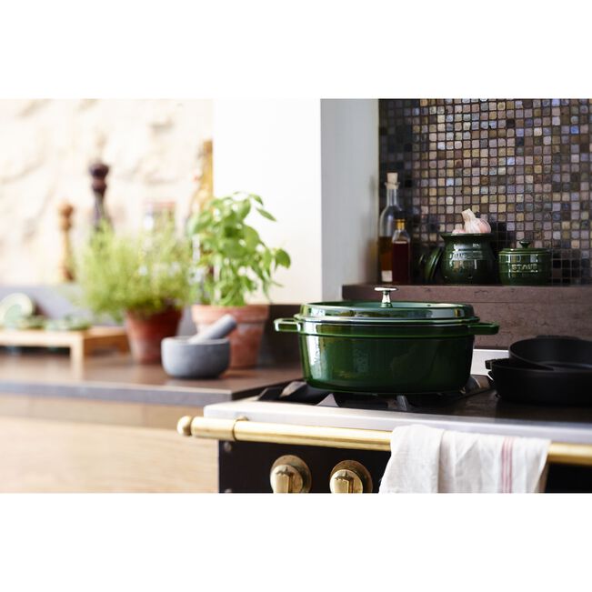 Gusana šerpa La Cocotte 33 cm ovalna Basil Green